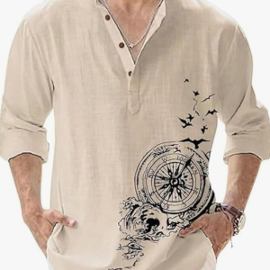 DEELMO Men's Cotton Blend Mandarin Collar Self One Design Full Sleeve Casual Short Kurta